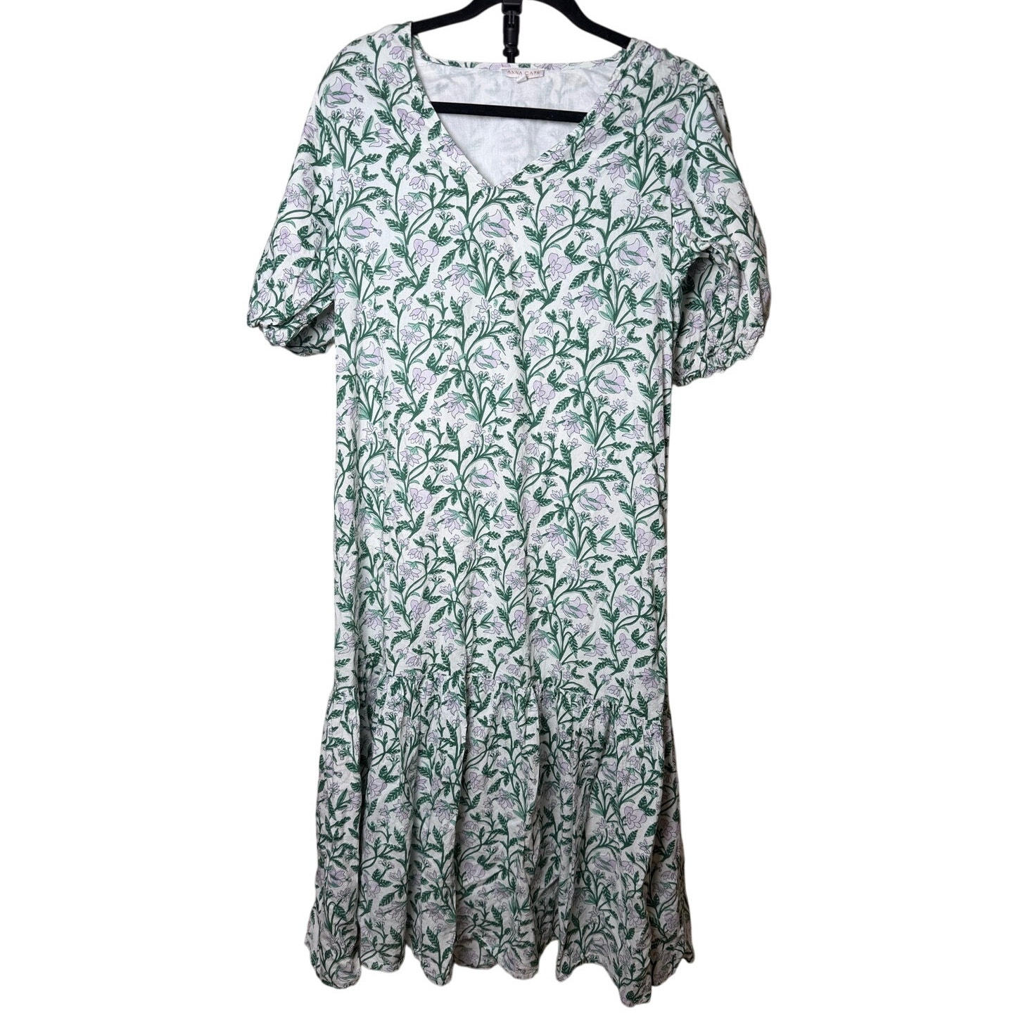 Anna Cate Puff Sleeve 100% Cotton Maxi Dress Size Large